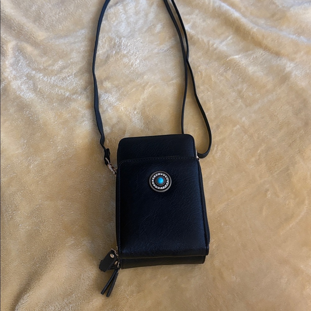 Black Crossbody Bag with Turquoise Accent